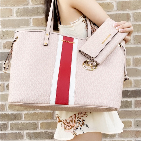 Michael Kors large tote pink trifold wallet set - Picture 2 of 7